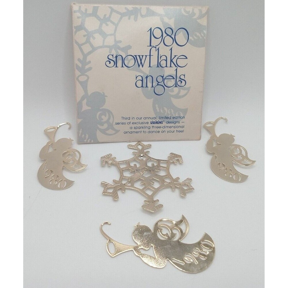Vintage 1980 Golden Snowflake Angels By Lilikins & Lillian Vernon 1979 Snowflake